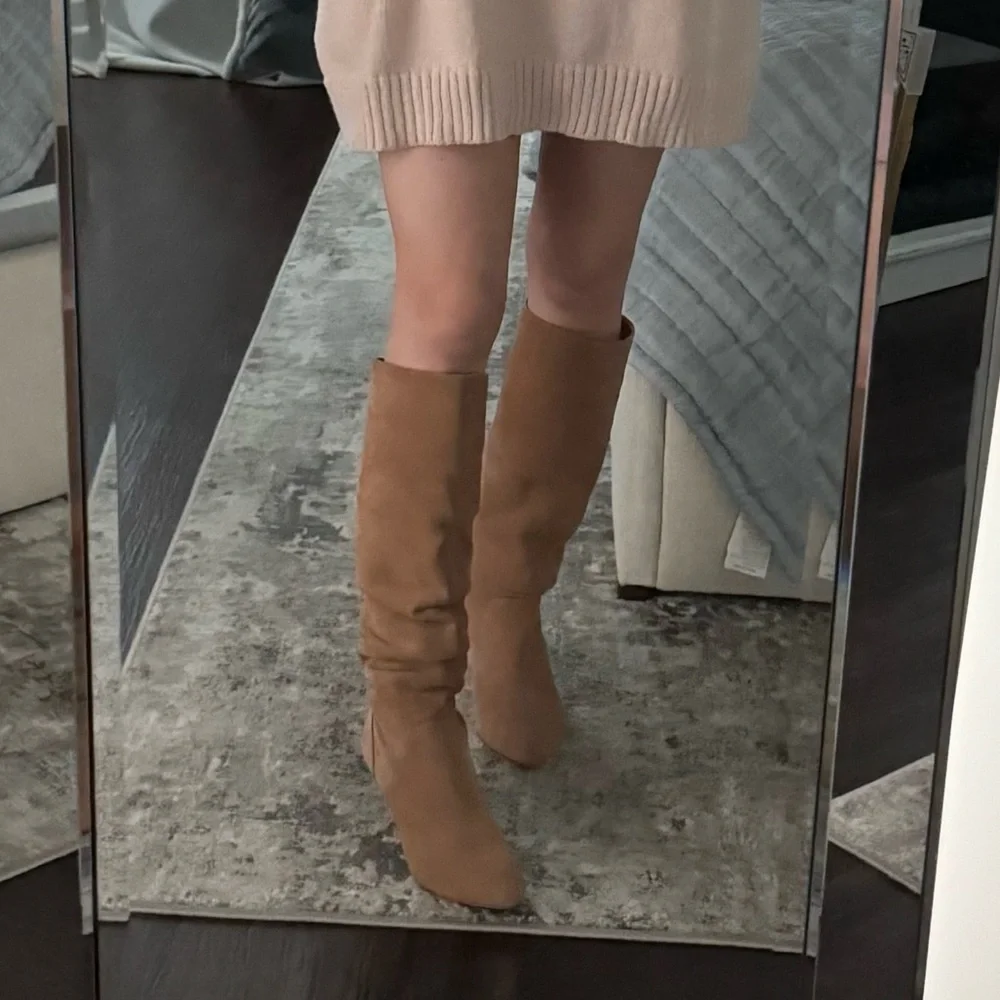 Camel Suede Scrunchie Boot Women's Pull up Boots